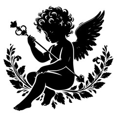 Ethereal Cherub Silhouettes Heavenly Vector Collection, Divine Cherub Shadows Elegant Vector Silhouettes, Cherub Silhouette Symphony Angelic Vector Artistry.