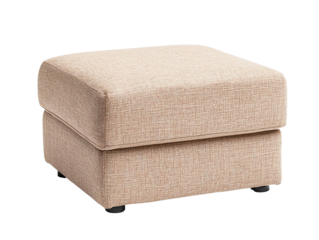 soft, beige upholstered ottoman with simple design, perfect for any living space. Its versatile style complements various decor themes