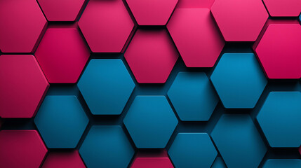 Fototapeta premium Abstract background Geometric pattern with overlapping hexagons in vibrant pink and blue colors, creating modern and dynamic visual effect
