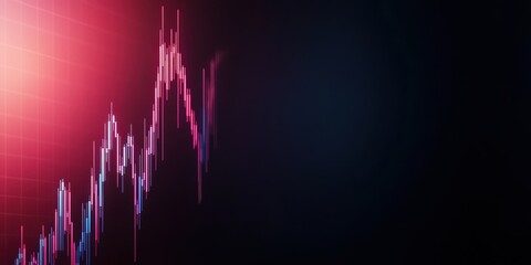 Abstract financial graph with bold peaks and valleys representing stock market trends against a dark background, emphasizing dynamic trading activity and price fluctuations.