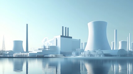 Obraz premium Futuristic industrial landscape with cooling towers.