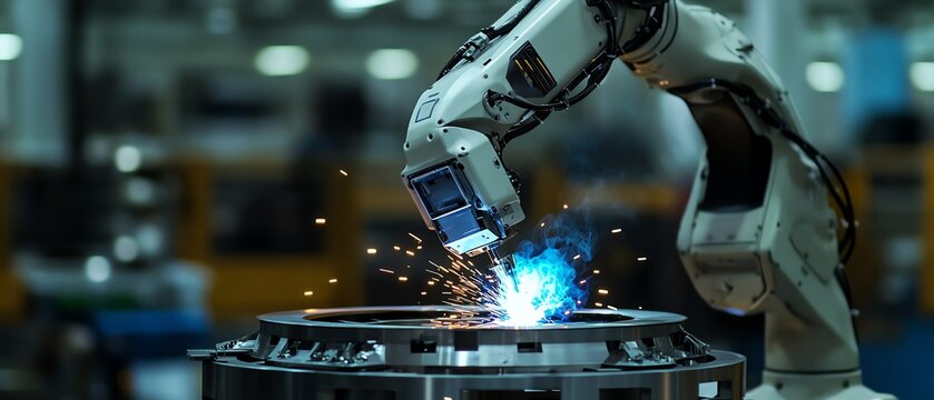 Robotic arm welding metal components efficiently.