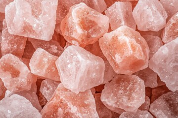 Pink Himalayan Salt Crystals in Close-Up View, Highlighting Their Unique Texture and Natural Color. Great for Culinary Ingredient Features, Health and Wellness Content, or Exotic Spice Blogs