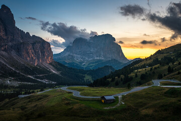 View of the Dolomites from Gardena Pass, Italy