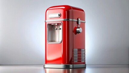 A bright red retro soda machine with chrome accents and classic branding.  