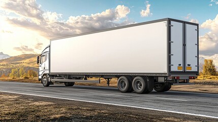 White Box Truck Driving on Scenic Road