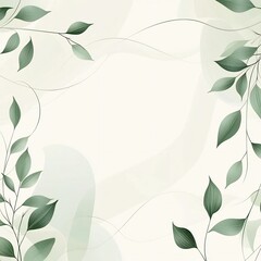 A Minimalist Botanical Frame with Delicate Green Vines and Leaves on a Clean White Background
