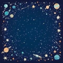 Fototapeta premium Celestial Frame of Planets Stars and Comets Encircling Galactic Background Concept
