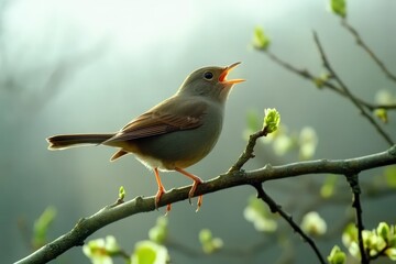 White-Throated Sparrow on Branch. Beautiful simple AI generated image