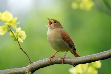 Fototapeta premium Female Ruby-crowned kinglet.. Beautiful simple AI generated image