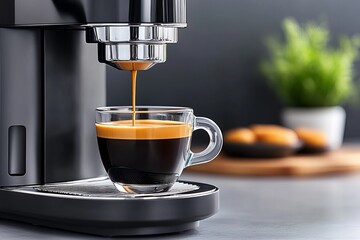 Modern espresso machine brewing fresh coffee in a stylish kitchen setting