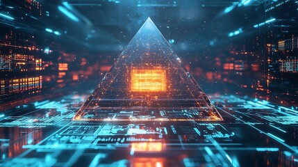 Glowing Core in a Glass Pyramid Controlling High Tech Data Streams