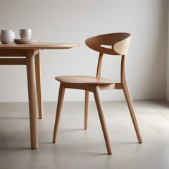 Fototapeta premium Minimalist Light Oak Wood Dining Chair and Table Set: Modern Scandinavian Design for Contemporary Interiors