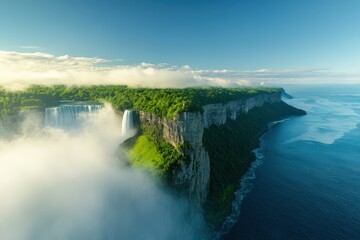 Fototapeta premium Biebrza Natural Park - foggy sunrise over Biebrza river. . Beautiful simple AI generated image