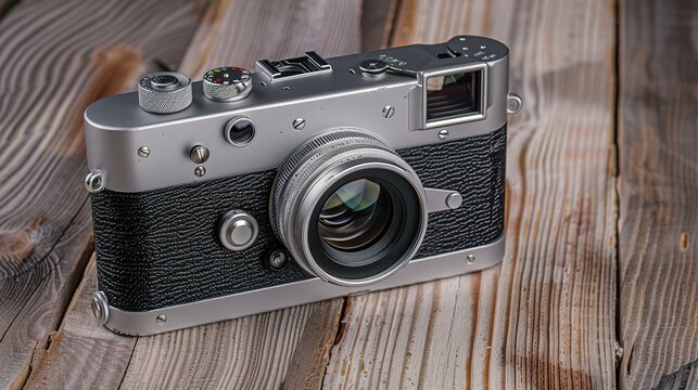 Retro Camera on Wooden Background - a charming and nostalgic visual. The retro camera adds a classic touch to the warm wooden setting.