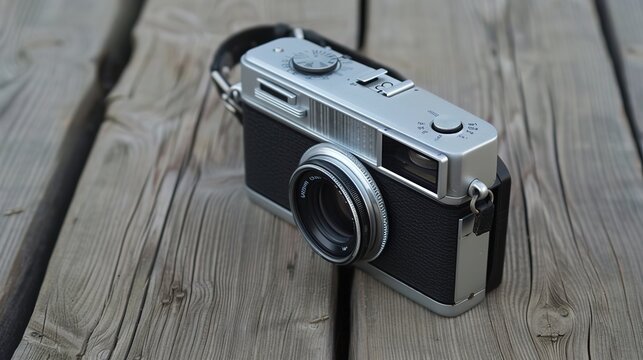 Retro Camera on Wooden Background - a charming and nostalgic visual. The retro camera adds a classic touch to the warm wooden setting.
