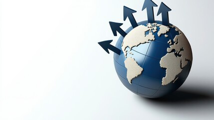 Globe with Arrows Indicating Growth and Direction, Symbolizing Global Economic Development and Connections Across Continents and Markets in a Modern Context