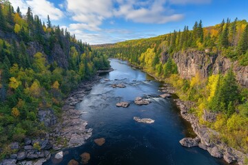 Rocky trail pathway with natural landscape view of snowcapped mountain range with cloudy blue sky- Himalayas ridge, Nepal. Beautiful simple AI generated image