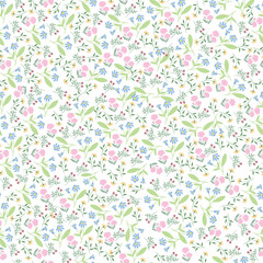 coquette seamless flowers pattern. Delicate petals and vibrant blossoms create an artistic and vintage botanical illustration. Perfect for wallpaper, fabric, wrapping paper and more.