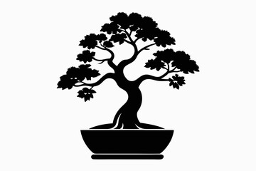 Bonsai Tree Silhouette, Bonsai Icon Vector, Tree Symbol illustration
