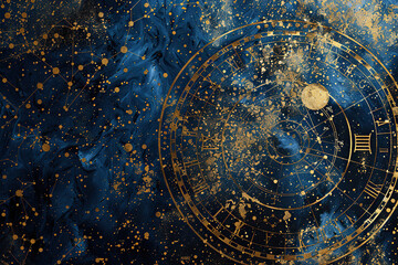 Astrological composition with zodiac circle in signs and symbols