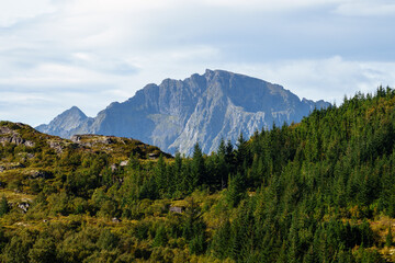 Obraz premium The Majestic and Breathtaking Mountain Landscape is Beautifully Surrounded by Lush Forests