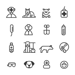 Fototapeta premium Veterinary Clinic Icons Set with Line Art Style