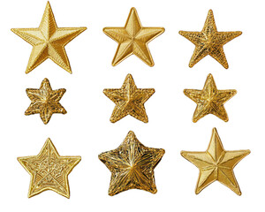 Set of nine gold stars with a white background. on Isolated transparent background