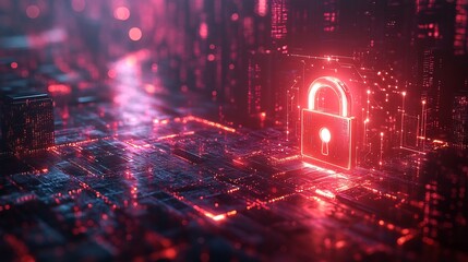 Digital Lock Conceptualization Radiant pathways encrypted streams shield icons visualizing comprehensive cybersecurity measures