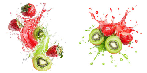 Vibrant fruit splash on black background isolate on transparent