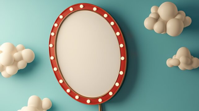 Clean, vintage marqueestyle sign with an empty white center and lightlined red border, great for advertising or creative presentations