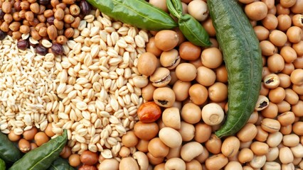 Naklejka premium Vibrant Collection of Whole Grains and Legumes for Healthy Eating and Cooking