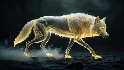 Fototapeta premium Translucent Fantasy Wolf with Ethereal Glow in a Dark, Mysterious Setting