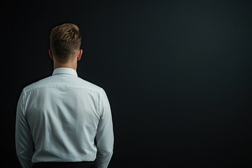 Individual reflecting on life choices studio setting portrait photography minimalist environment rear view personal growth