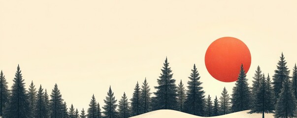 A geometric holiday greeting card design, with clean lines forming a pine forest and a simple  Merry Christmas  in sansserif font, Elegant, Graphic