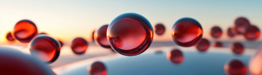 Red spherical cells floating in space, emphasizing their structural beauty and role in biological processes