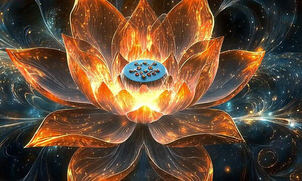 Awakening of Consciousness: A Lotus Flower Blooming in Darkness Symbolizing Enlightenment as Portrayed in the Bhagavad Gita
