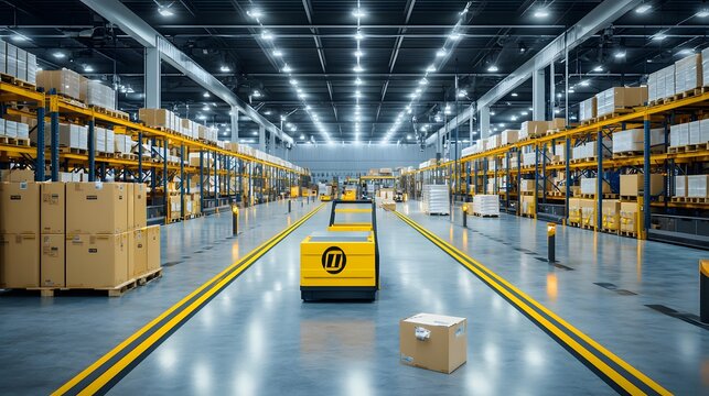 A spacious industrial warehouse with high ceilings and optimized layout