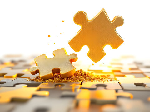 An image of a puzzle piece falling into place, symbolizing the final piece of a project or plan. Use warm, yellow lighting to suggest a sense of achievement and success. - Powered by Adobe