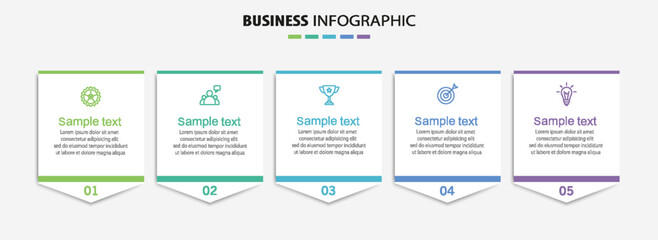 Business infographic template with 5 options, steps, process chart. Can be used for workflow layout, diagram, annual report, web design	
