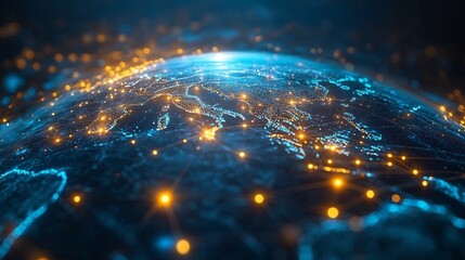 Virtual globe glowing illuminated pathways symbolizing worldwide digital communication seamless data transfer and collaborative networks