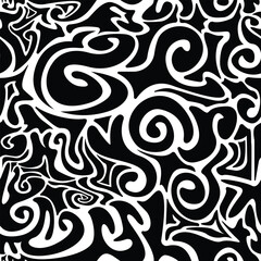 Seamless pattern with abstract silhouette organic black shapes. Flat background minimalist boho style. Wavy liquid distorted shapes vector ilustration