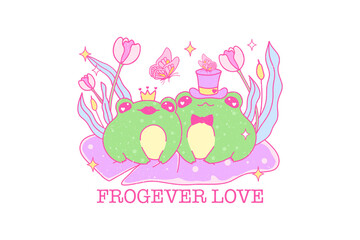 Frogever love, Funny Frog Valentines Day Sublimation T Shirt Design
