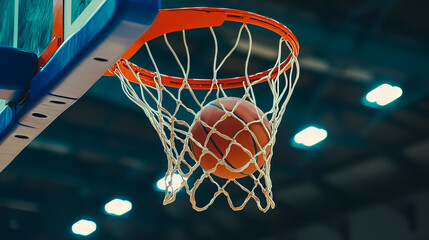 Fototapeta premium The basketball ball hit the basketball hoop