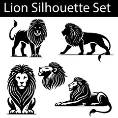 Black and White Lion Silhouette Collection: Majestic Wildlife Designs