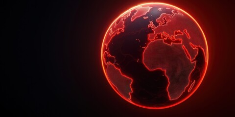 Fototapeta premium Futuristic Digital Earth Globe with Red Neon Lines Highlighting Continents and Meridians on a Dark Background for Science and Technology Concepts