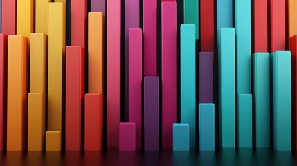 Fototapeta premium Colorful 3D Bar Graph Display Representing Data Analysis and Statistics with Vivid Colors and Crisp Shapes on a Solid Background