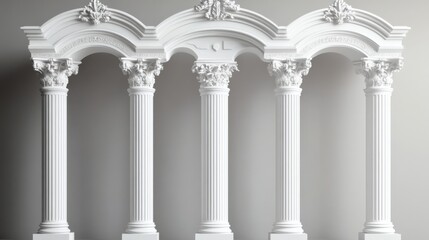 Obraz premium Row of Three Classic White Columns with Ornate Carvings and Curved Tops in Intricate Design