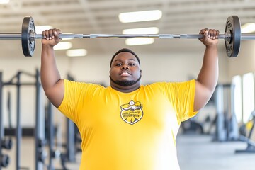 Naklejka premium Strong black man lifting weights in gym: fitness, strength, and personal growth journey