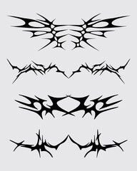 Symmetrical tribal cyber sigilism shape clip art vector collection for streetwear clothing design tattoo sticker editable